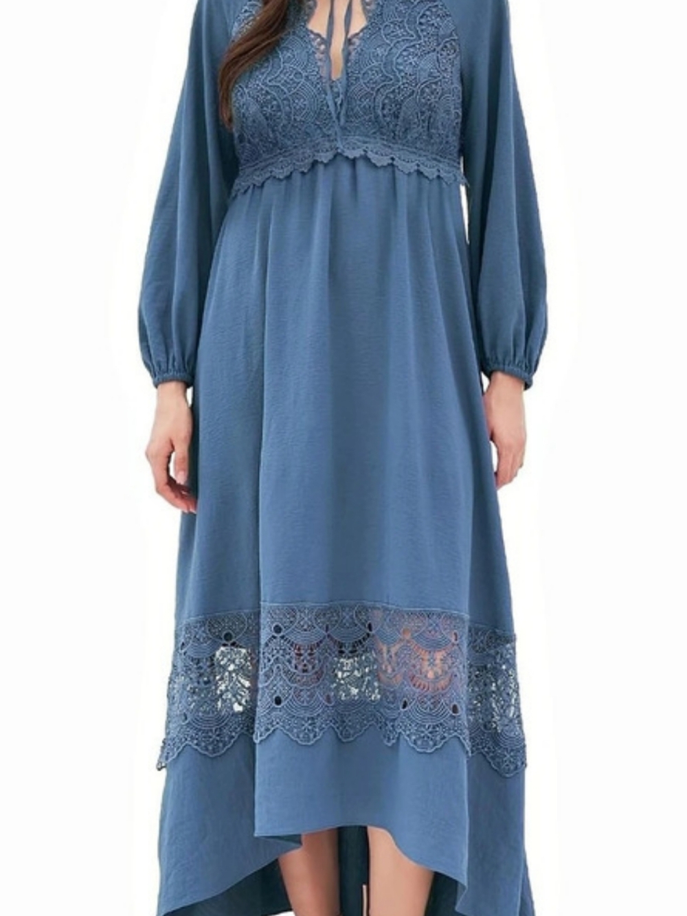 Blue Lace Detail Maxi Dress